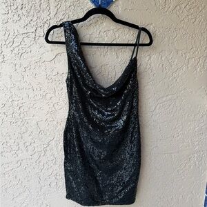 Forever 21 One Shoulder Black Sequin Dress
